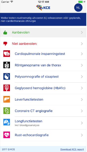 Interactieve app en infografiek met routinetesten voor niet-cardiothoracale chirurgie